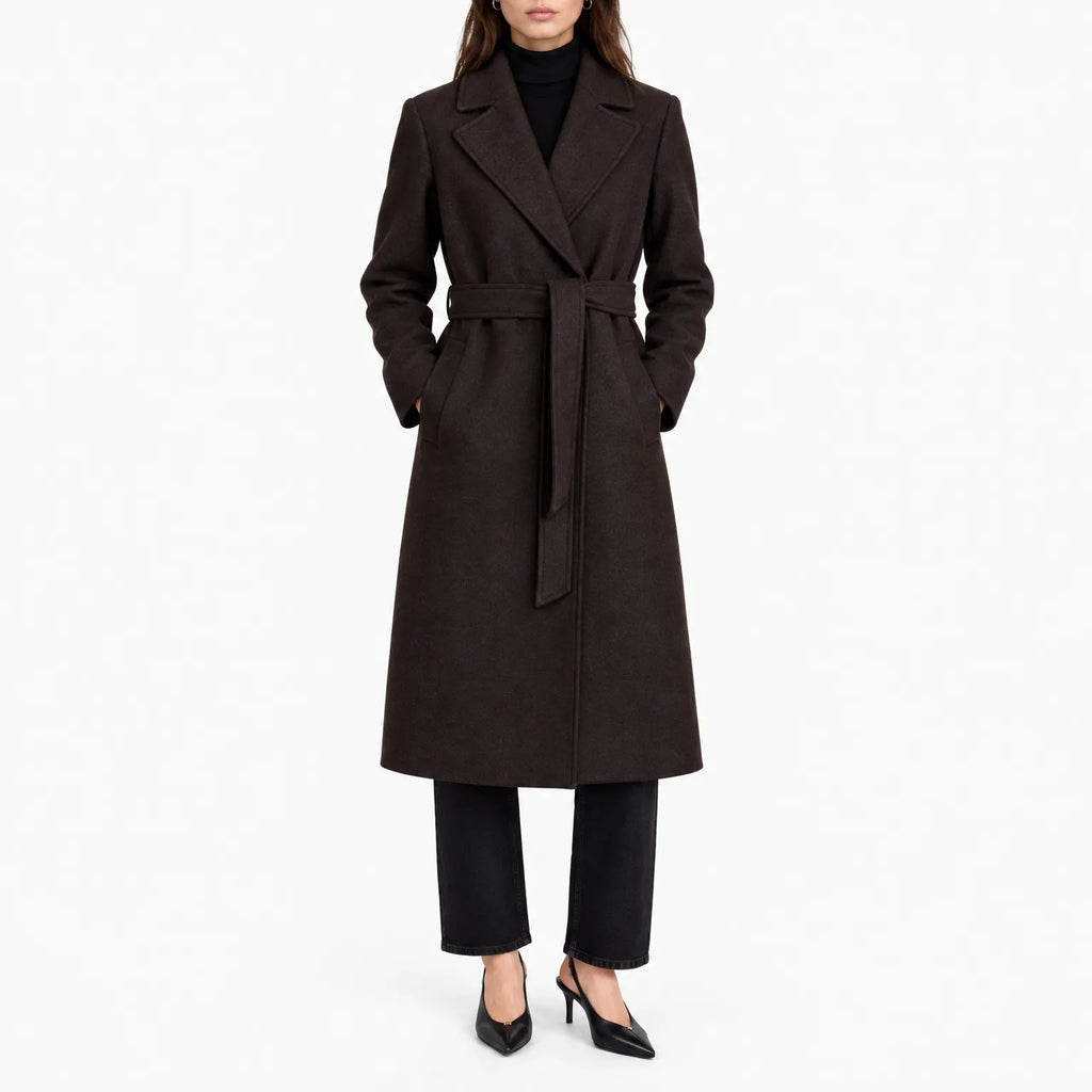 Mirneth - Tailored Collared Calf Length Wrap Coat
