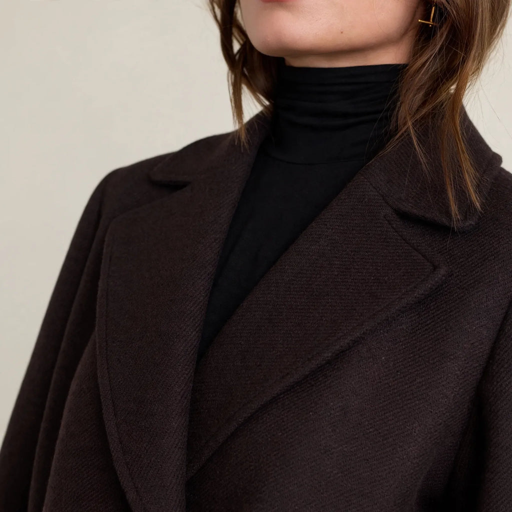 Mirneth - Tailored Collared Calf Length Wrap Coat