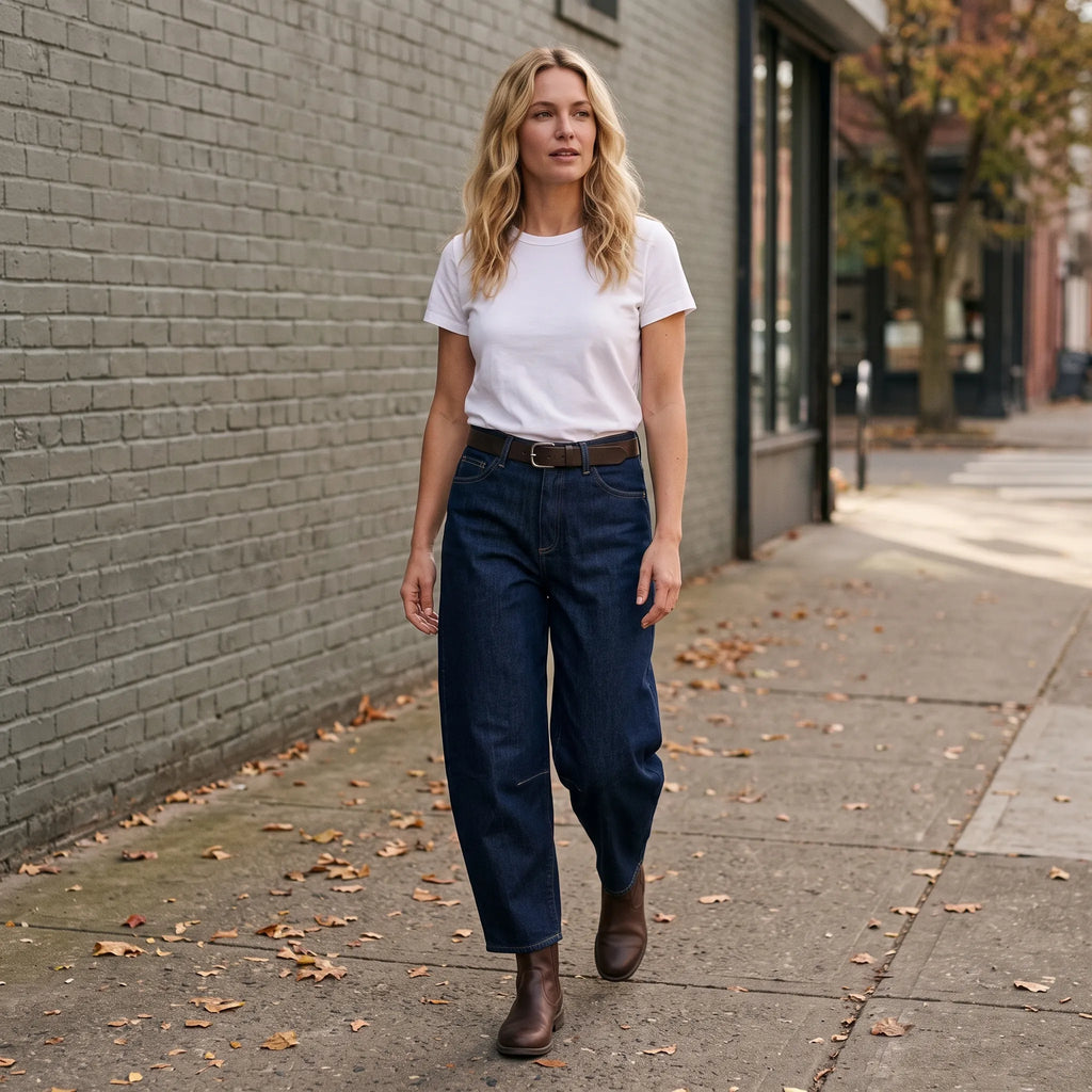 Mirok - Barrel Leg Cropped Stretch Jeans