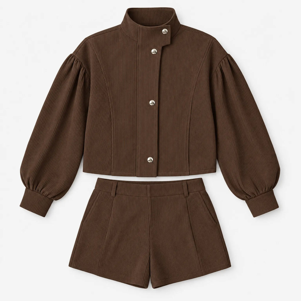 Mirupa - Textured High Neck Jacket And Shorts Set