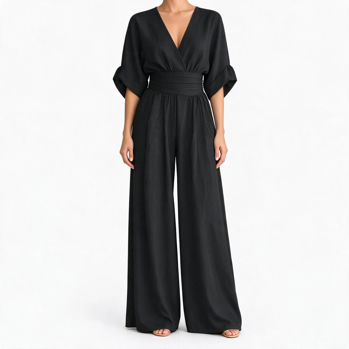 Morvane - Wide Leg Wrap Party Jumpsuit