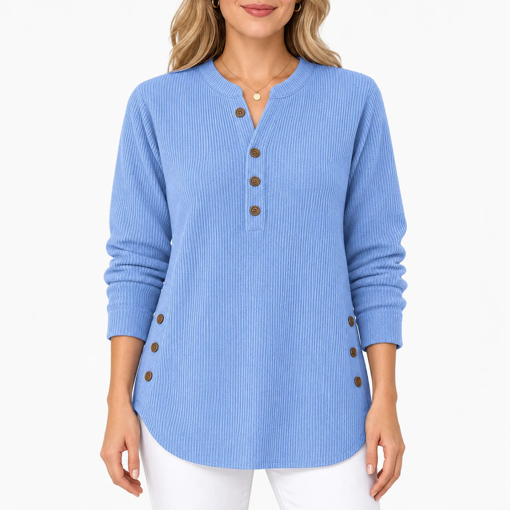 Novelia - Ribbed Henley Longline Tunic Top