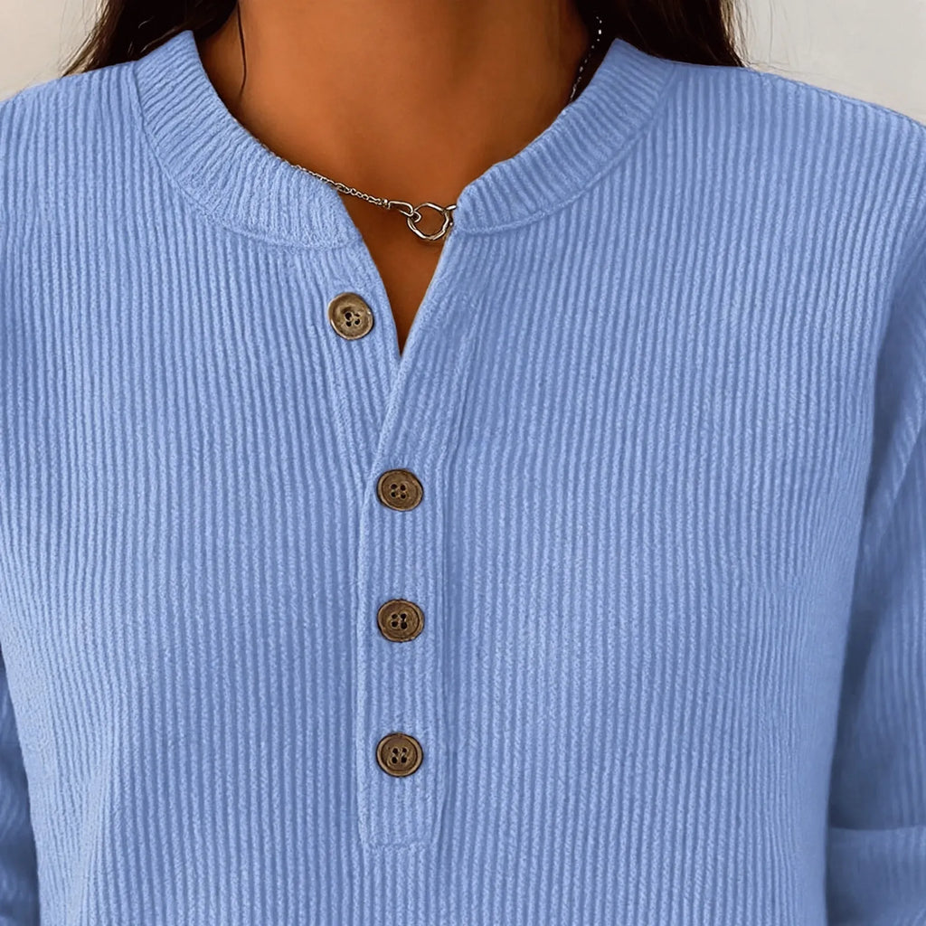 Novelia - Ribbed Henley Longline Tunic Top