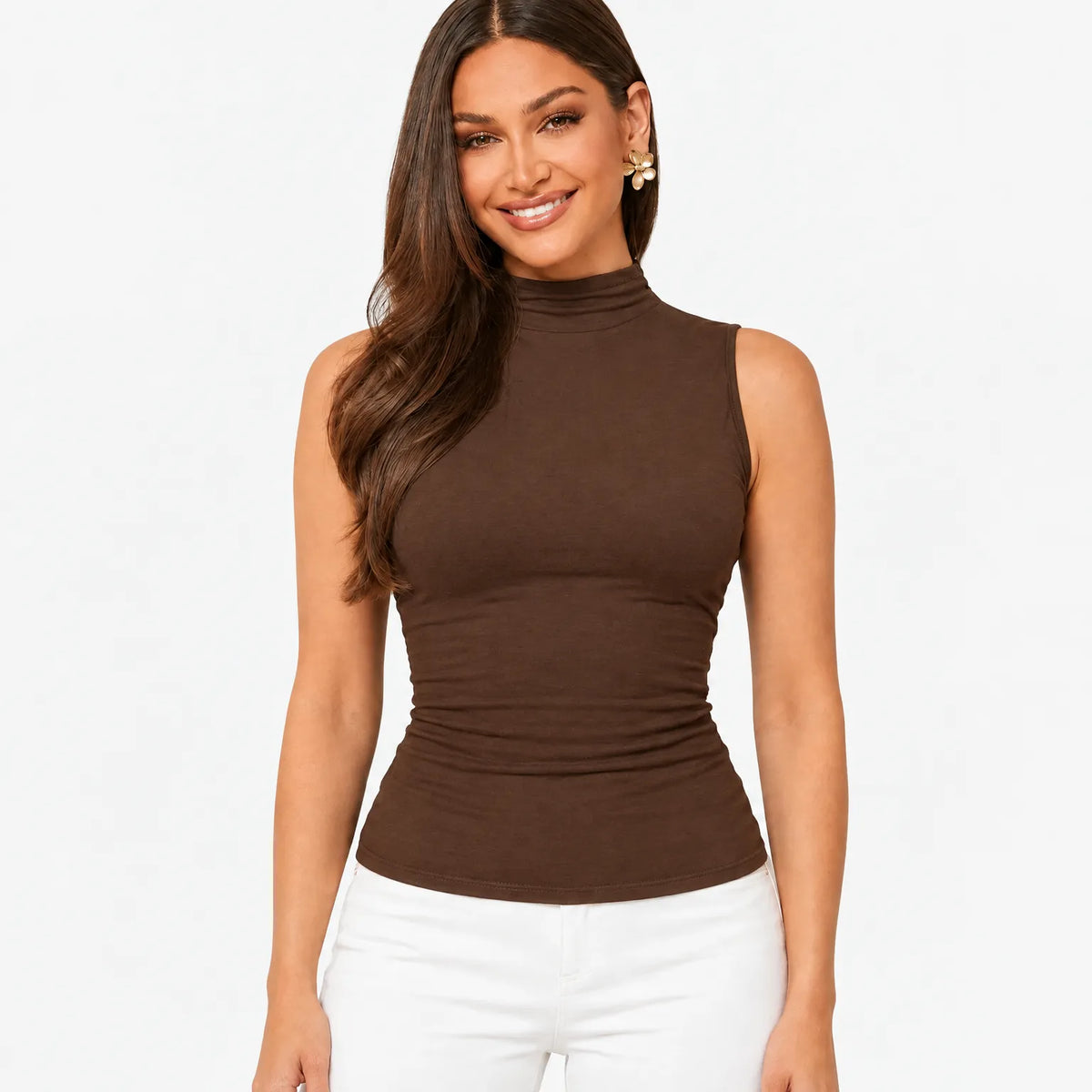 Novora - Ruched Mock Neck Tank Top