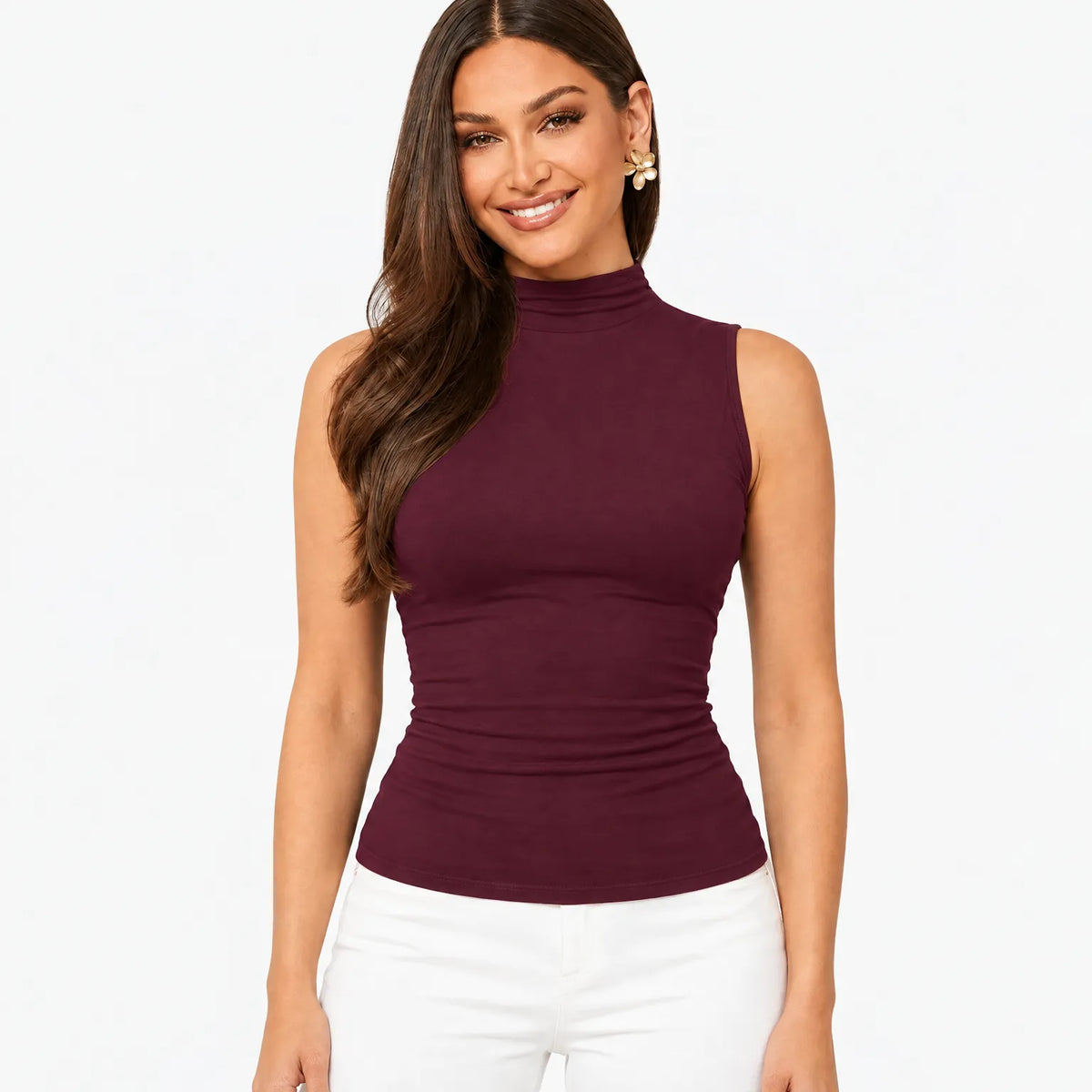 Novora - Ruched Mock Neck Tank Top