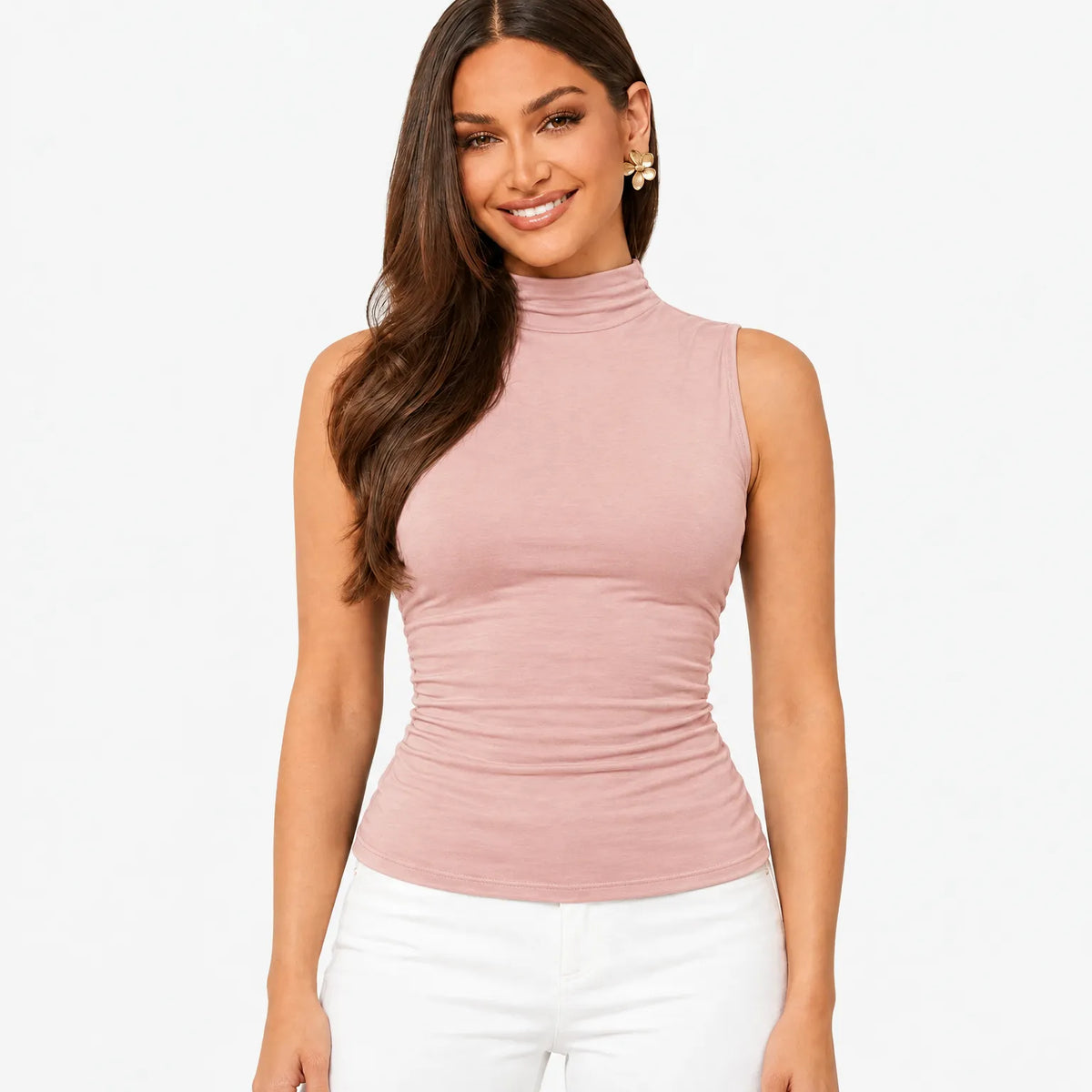 Novora - Ruched Mock Neck Tank Top