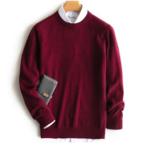 Men's ribbed knit jumper with crew neck and long sleeves