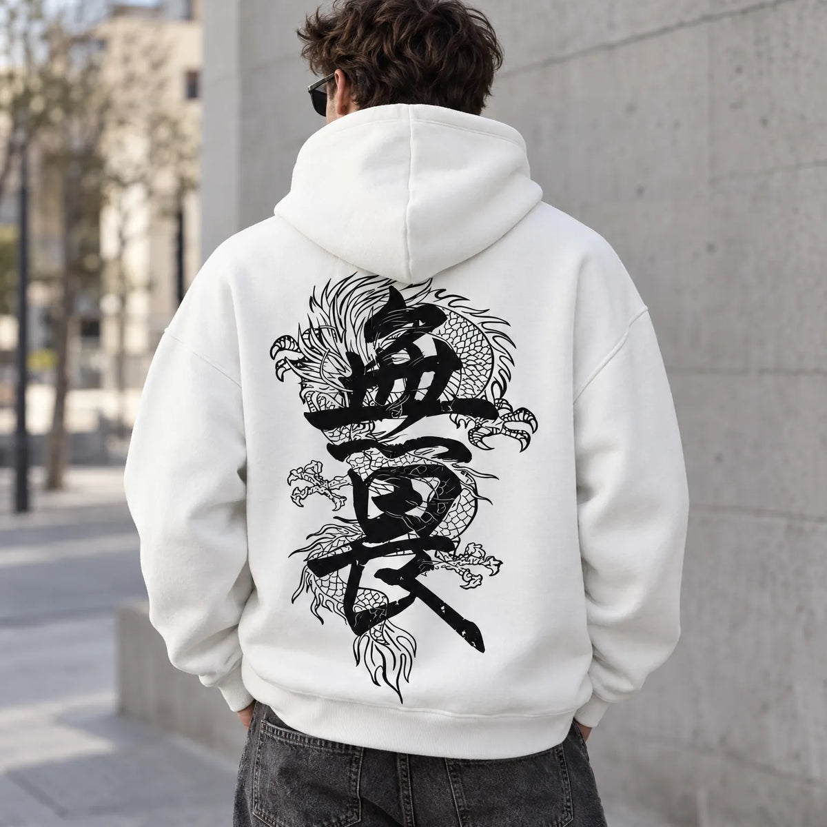 Ryukon - Graphic Print Fleece Pullover Hooded Sweatshirt