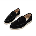 Women's slip-on loafers with almond toes, vamp straps and flat soles