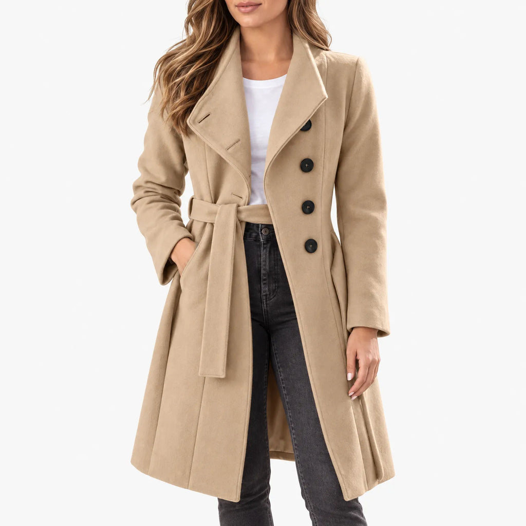 Serefine - Fitted Midi Coat Wide Collar