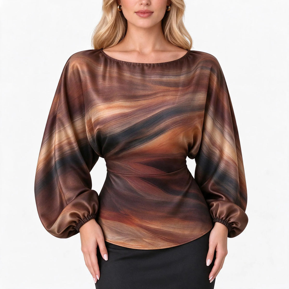 Solvane - Long Sleeve Boat Neck Women Blouse