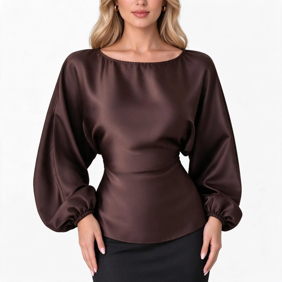 Solvane - Long Sleeve Boat Neck Women Blouse