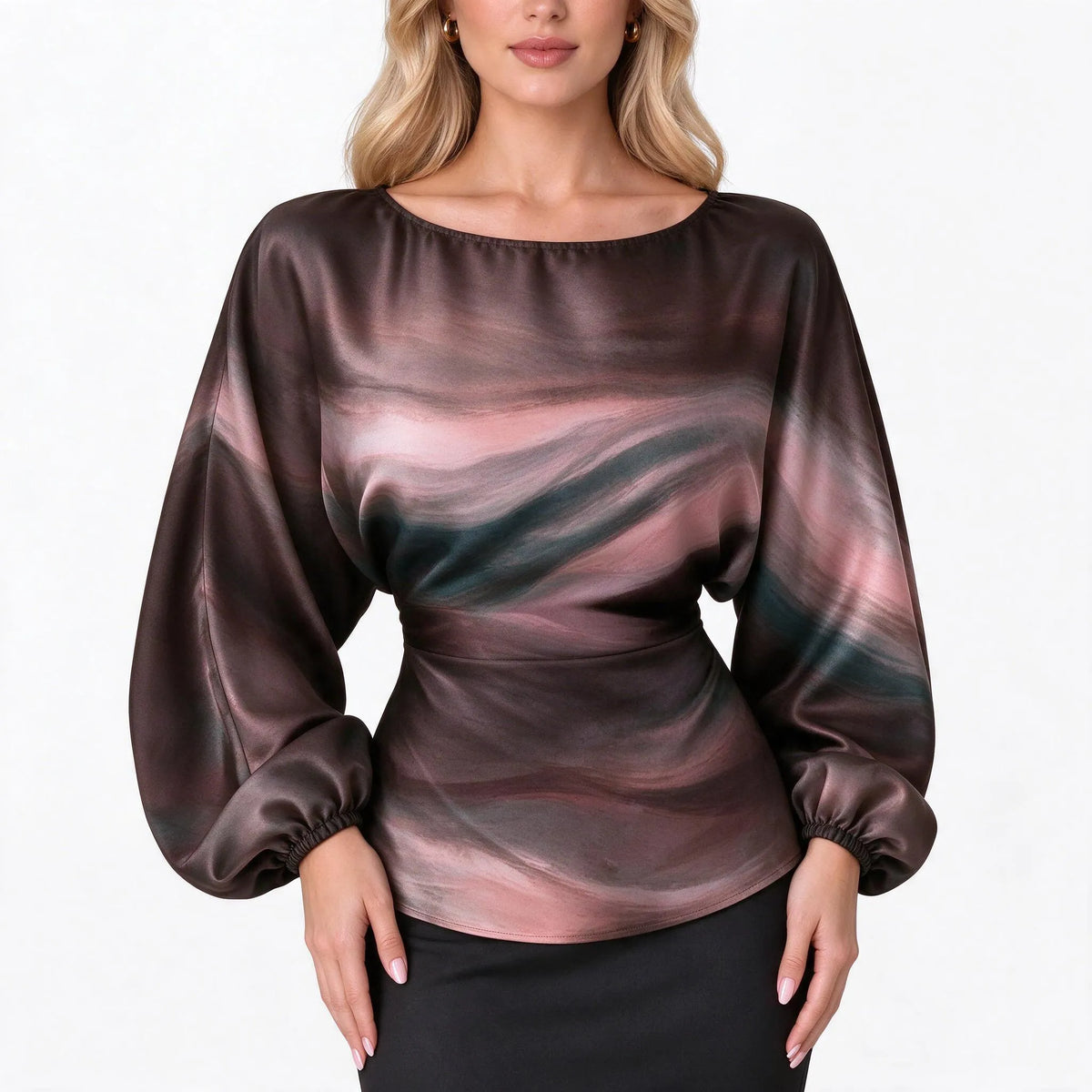Solvane - Long Sleeve Boat Neck Women Blouse