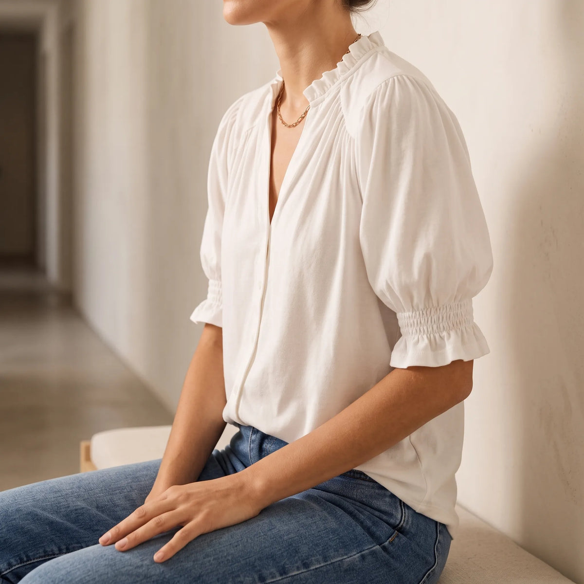 Tildon - Relaxed Fit Ruffled Collar Blouse