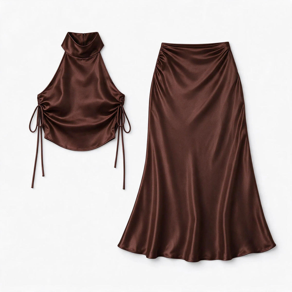 Tivana - High Neck Top And Midi Skirt Set