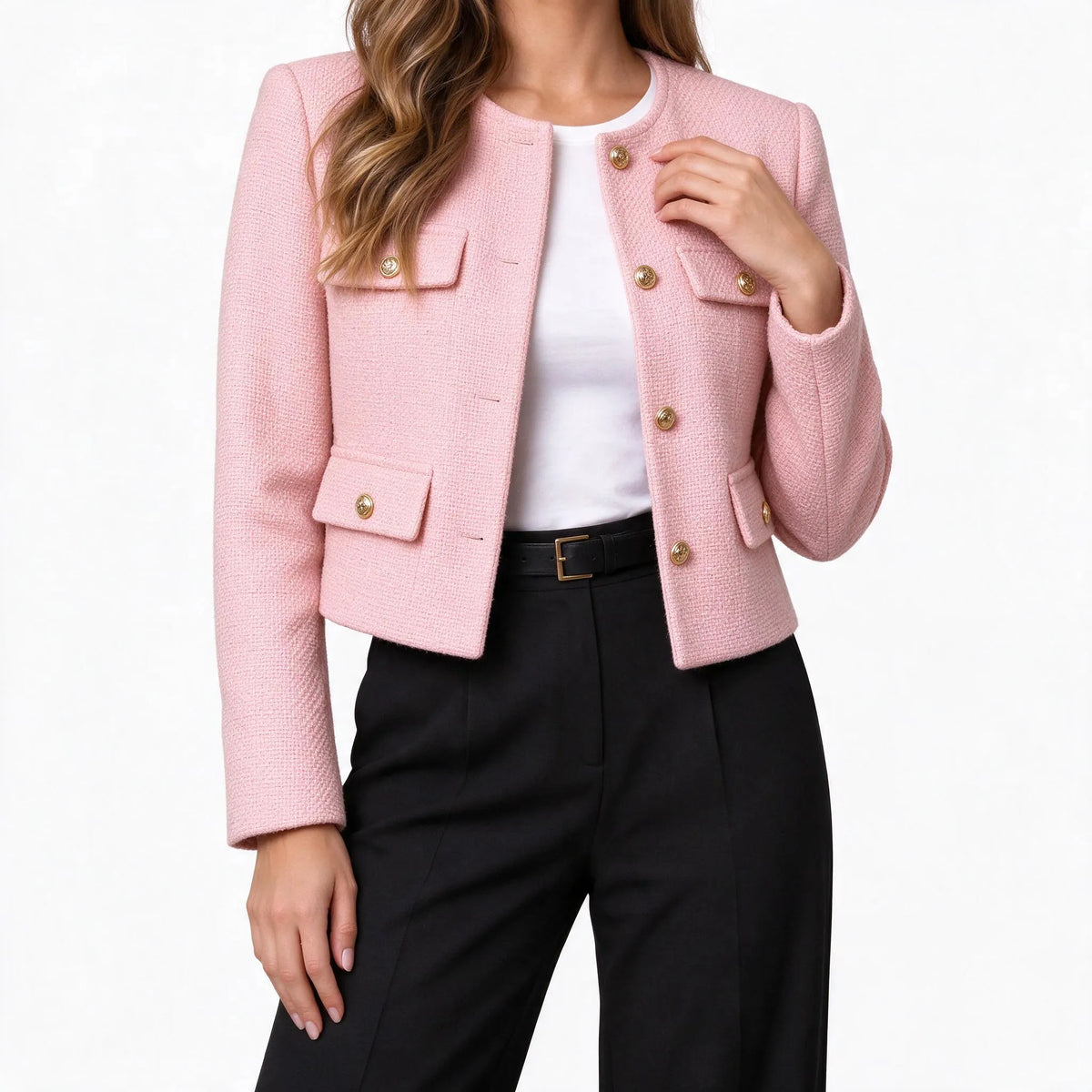 Vaelen - Cropped Collarless Tailored Jacket
