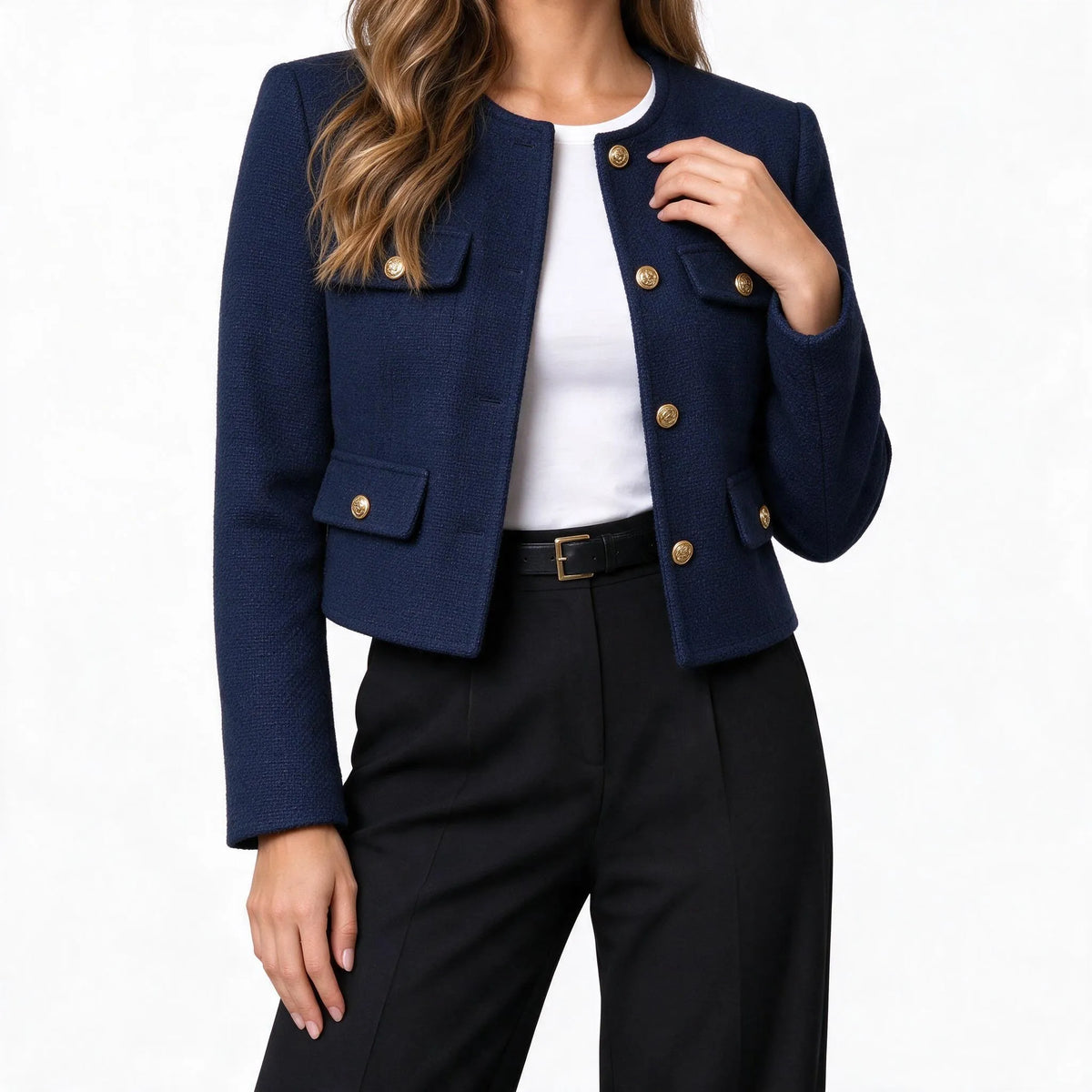 Vaelen - Cropped Collarless Tailored Jacket