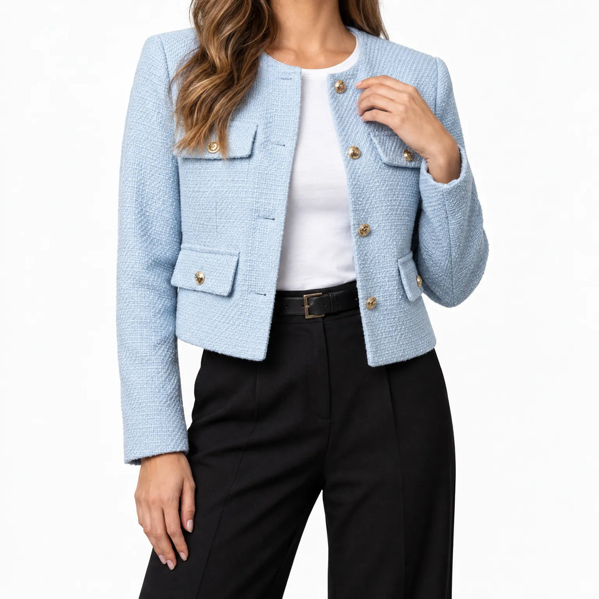 Vaelen - Cropped Collarless Tailored Jacket