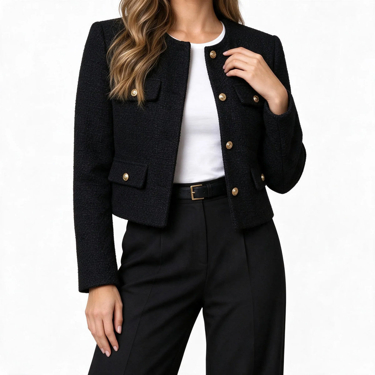 Vaelen - Cropped Collarless Tailored Jacket