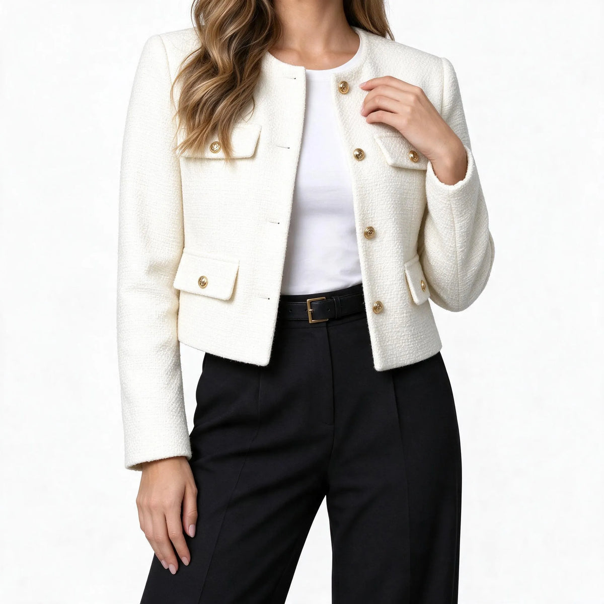 Vaelen - Cropped Collarless Tailored Jacket