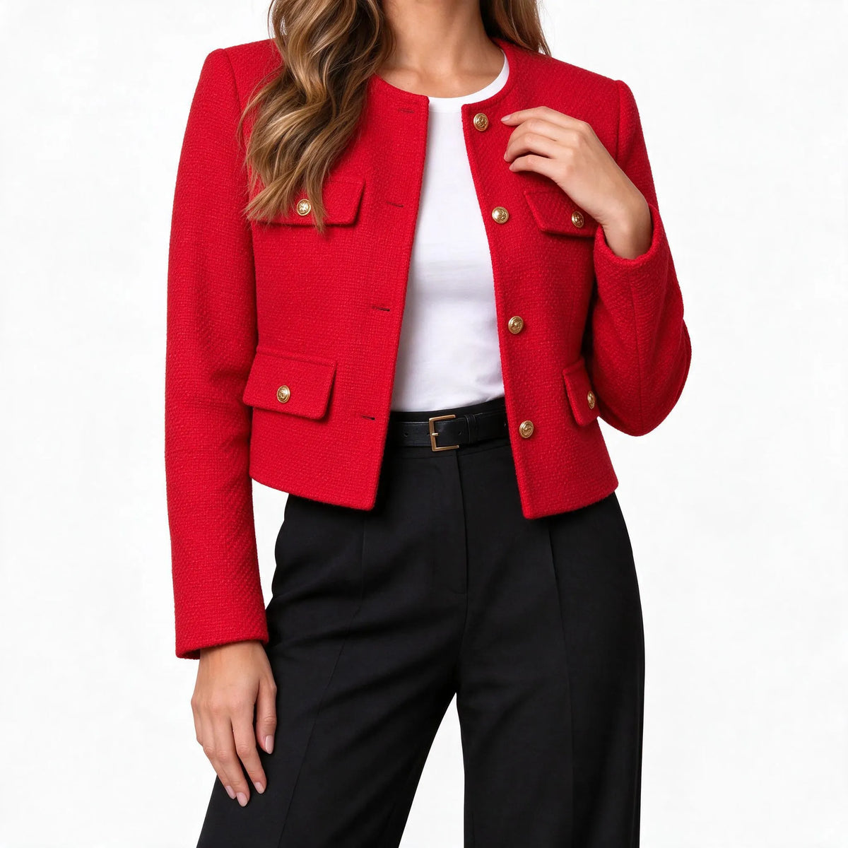 Vaelen - Cropped Collarless Tailored Jacket