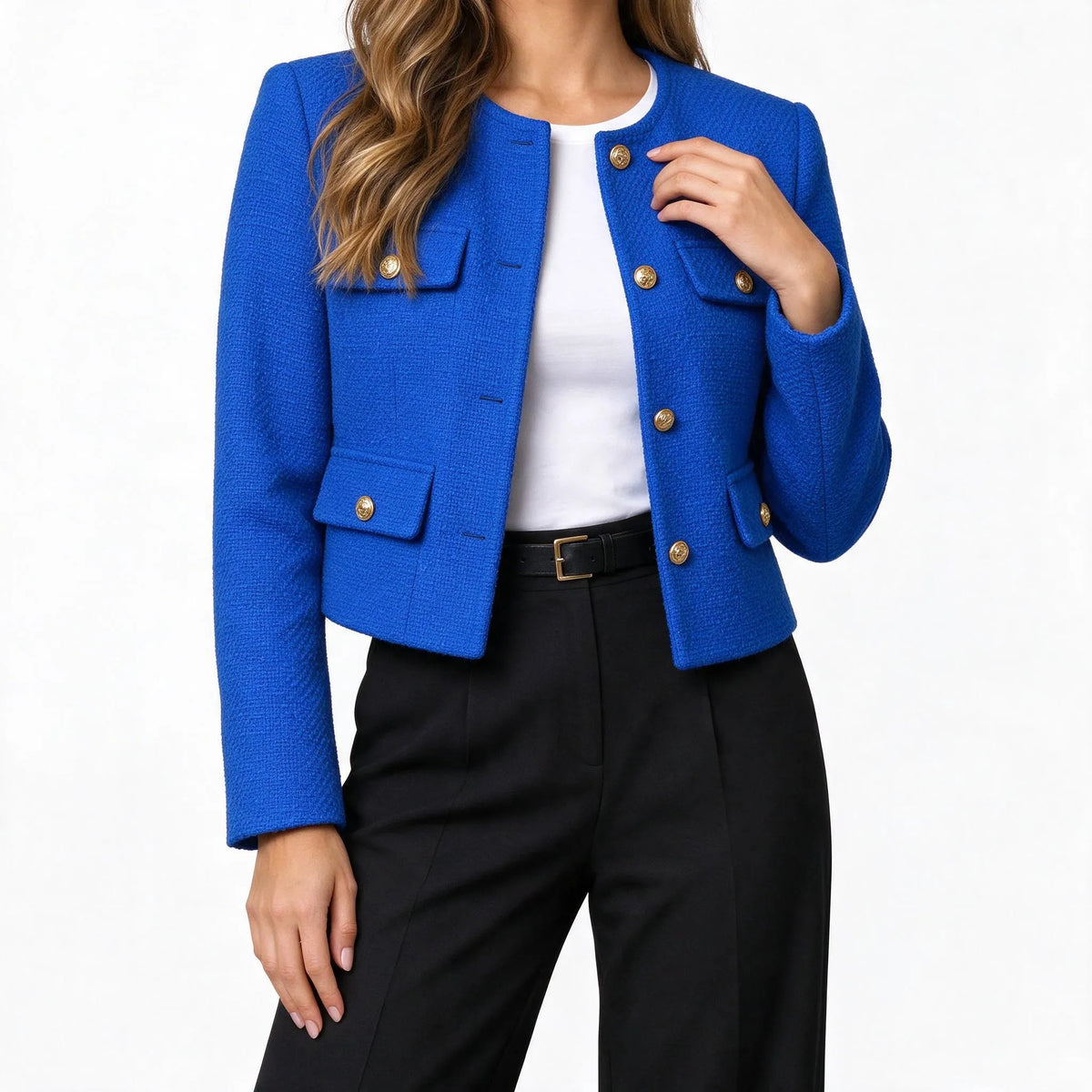 Vaelen - Cropped Collarless Tailored Jacket