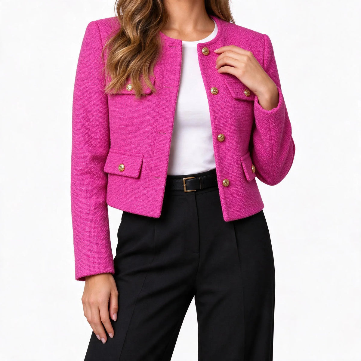 Vaelen - Cropped Collarless Tailored Jacket