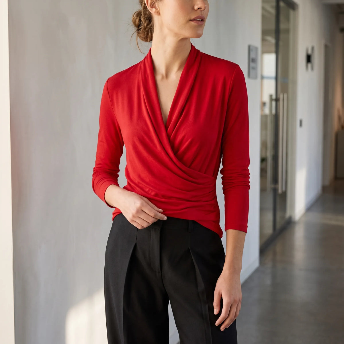 Veldara - Slim Fit Long Sleeve Wrap Top