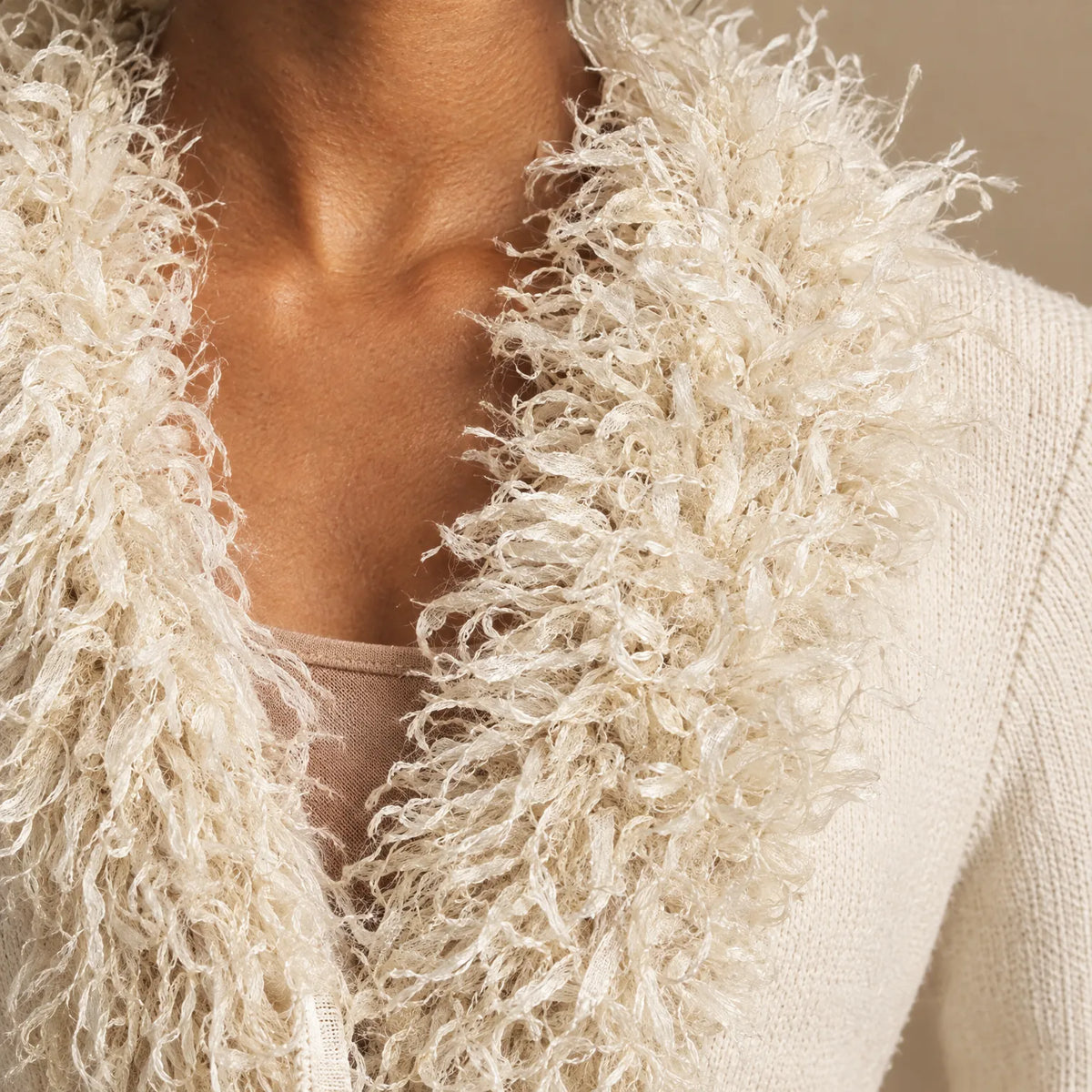 Vellia - Long Sleeve Faux Fur Trim Top