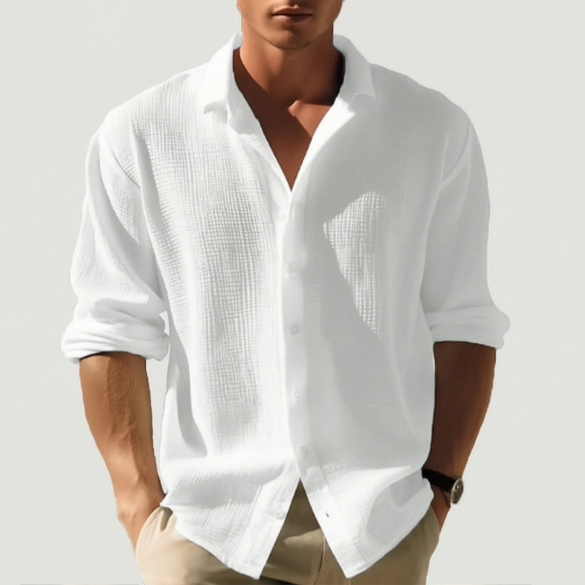 Velsio - Textured Long-Sleeved Mens Shirt