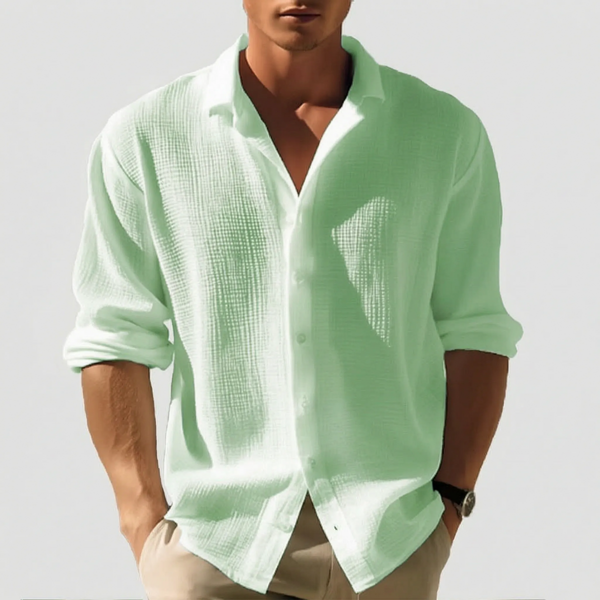 Velsio - Textured Long-Sleeved Mens Shirt