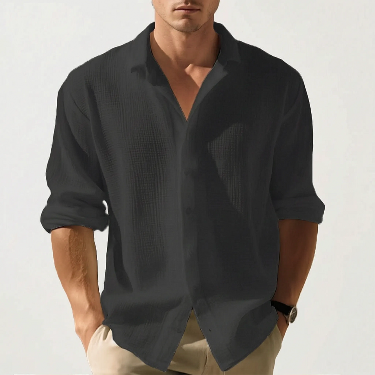 Velsio - Textured Long-Sleeved Mens Shirt