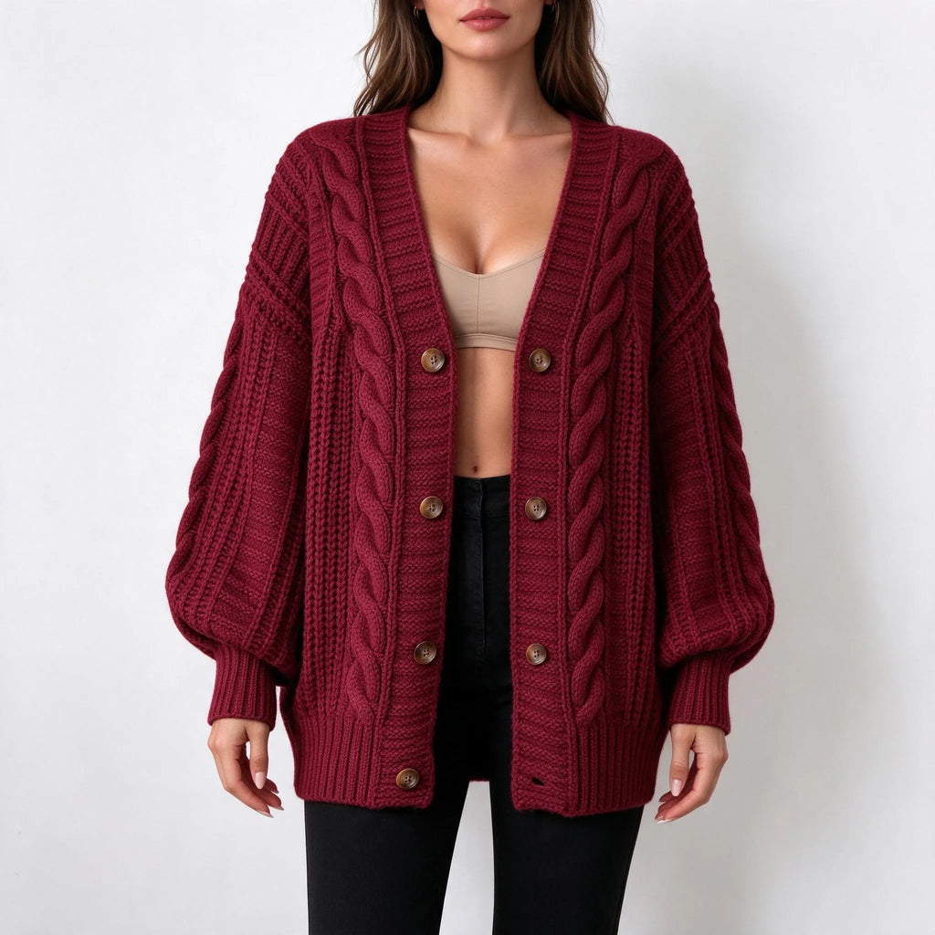 Vondara - Oversized Chunky Cable Knit Cardigan