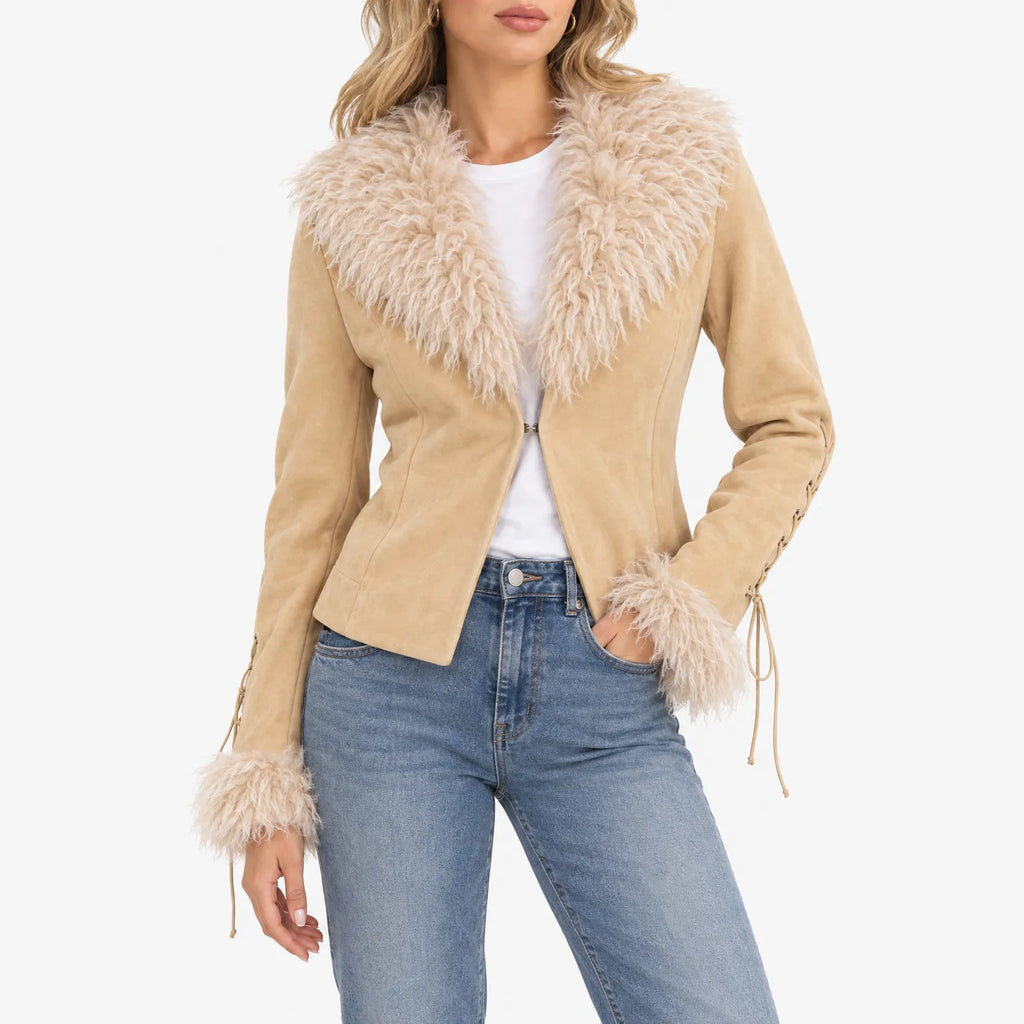 Zanthea - Faux Fur Trim Cropped Jacket