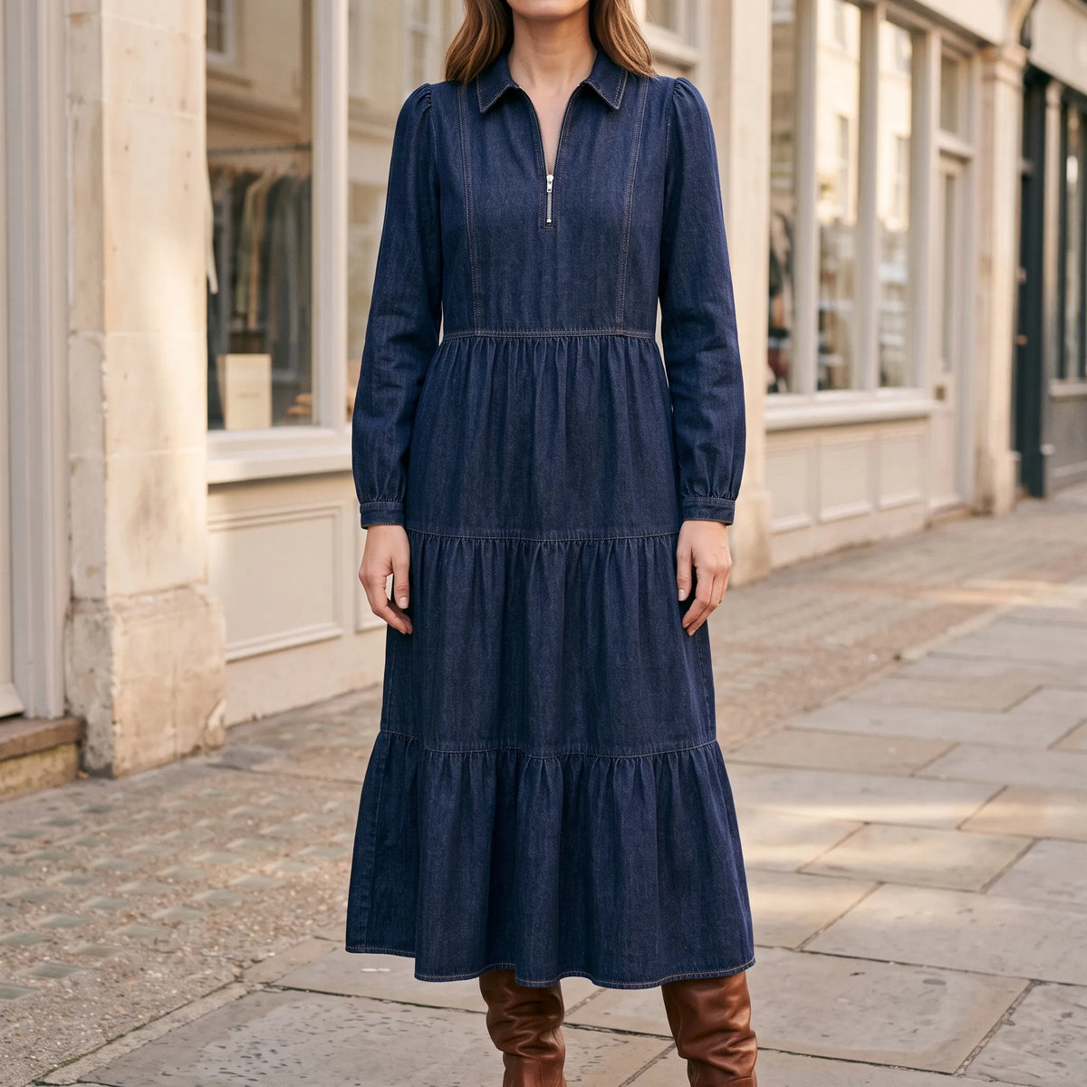 Zephina - Tiered Long Sleeve Midi Dress