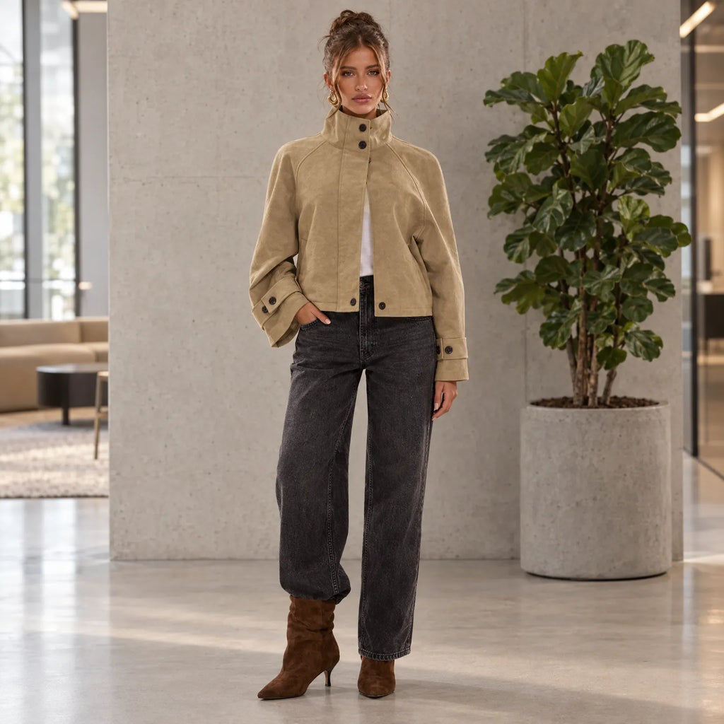 Zoryn - Cropped Oversized Funnel Neck Jacket
