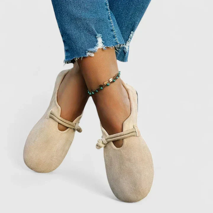 Women's rope-detail loafers with rounded toes and flat soles