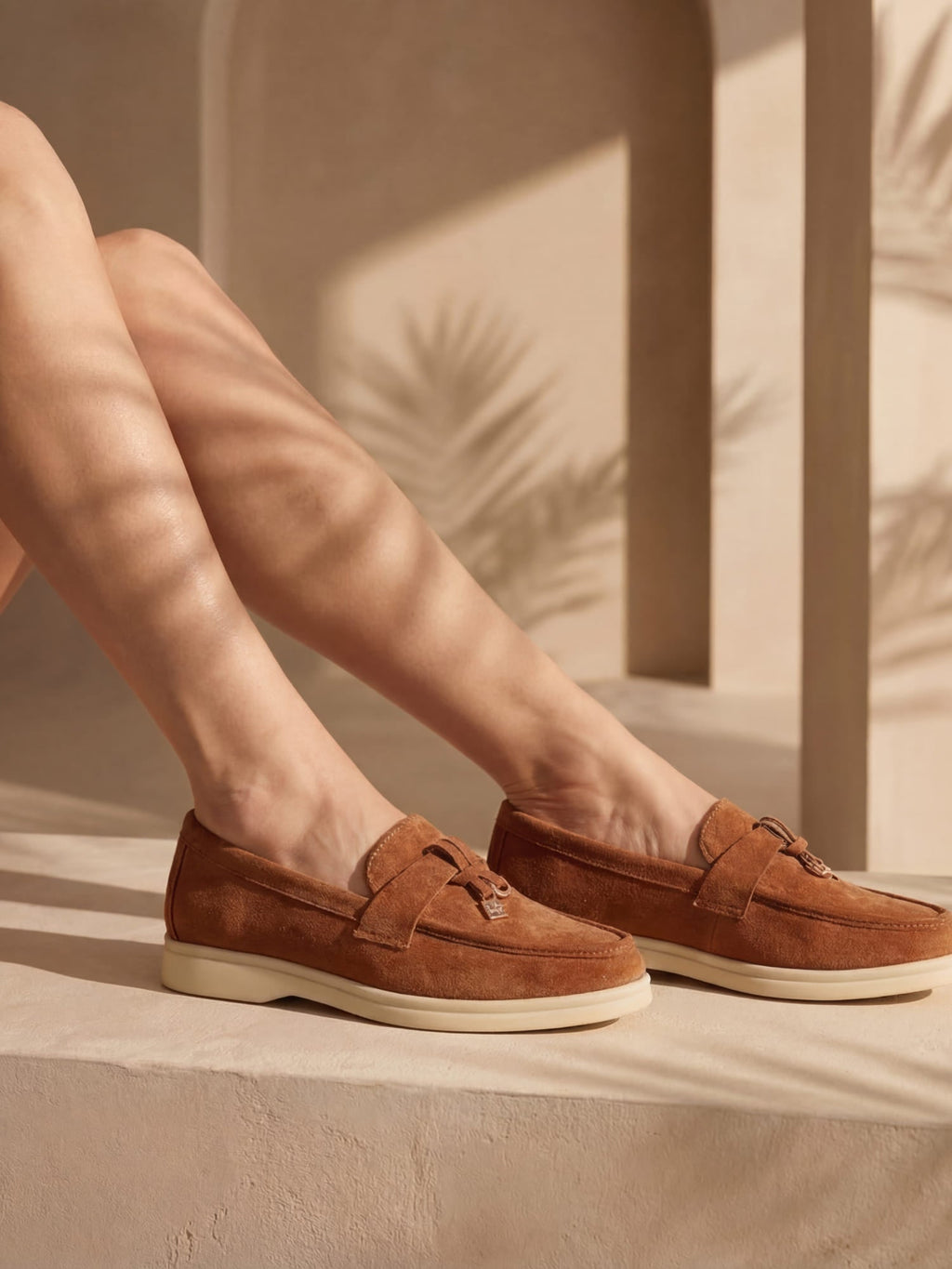 Women's slip-on loafers with almond toes, vamp straps and flat soles