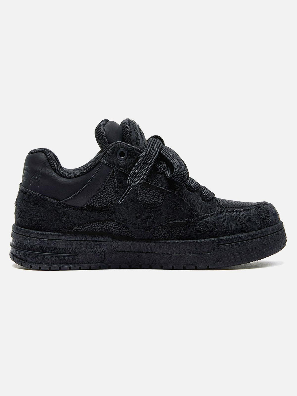 Black high-top skate trainers with lace-up front and tonal camouflage side detail