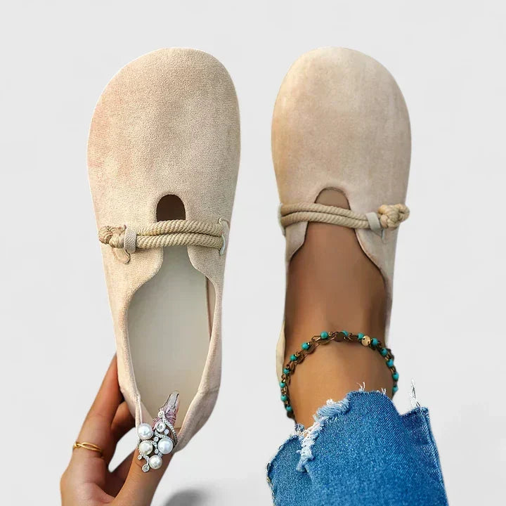 Women's rope-detail loafers with rounded toes and flat soles
