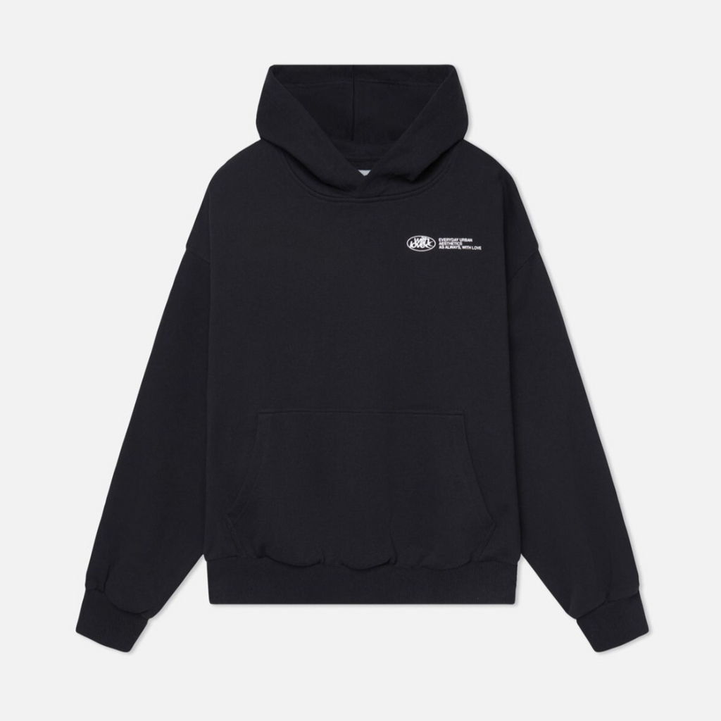 Unisex oversized hoodie with attached hood and contrasting graphic back print