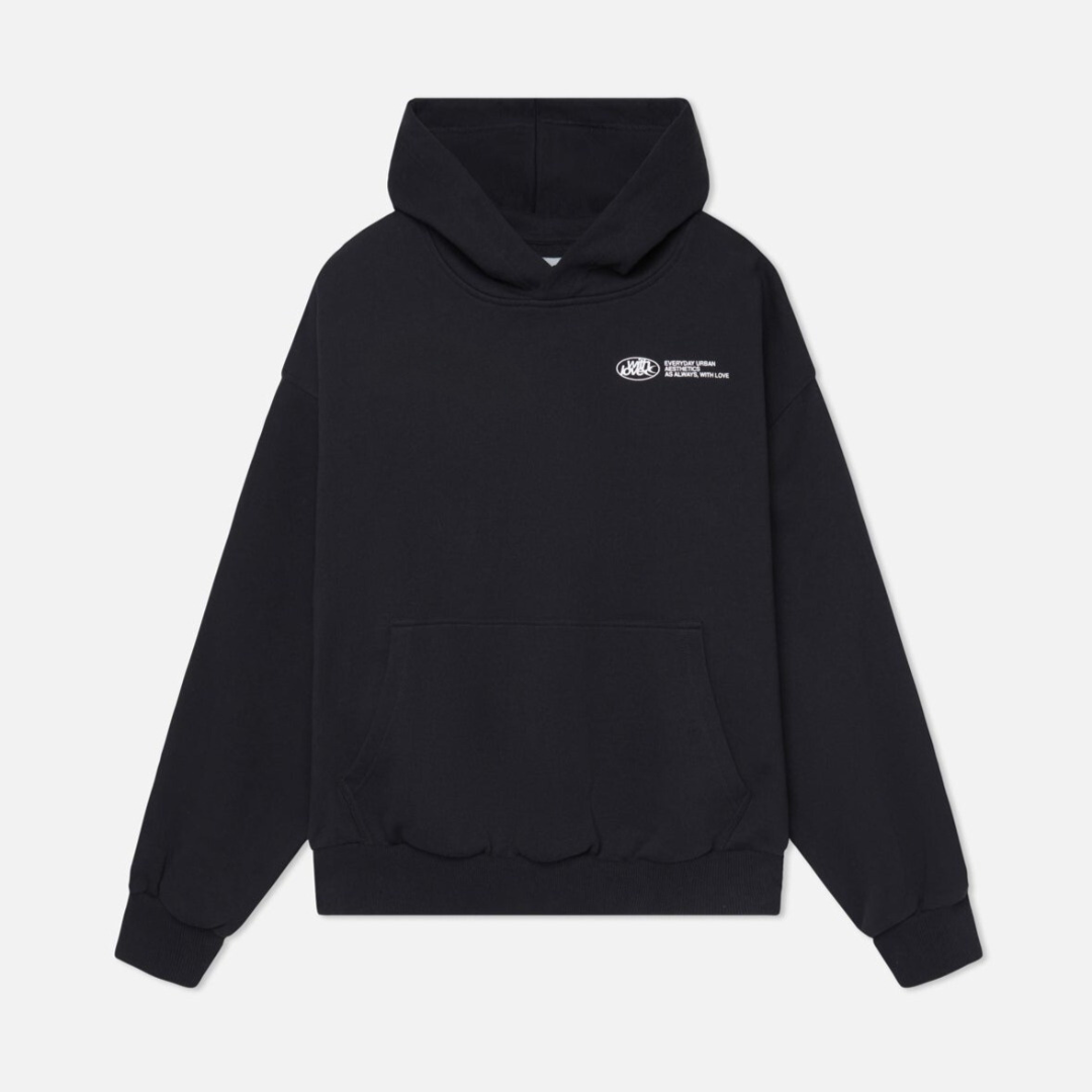 Unisex oversized hoodie with attached hood and contrasting graphic back print