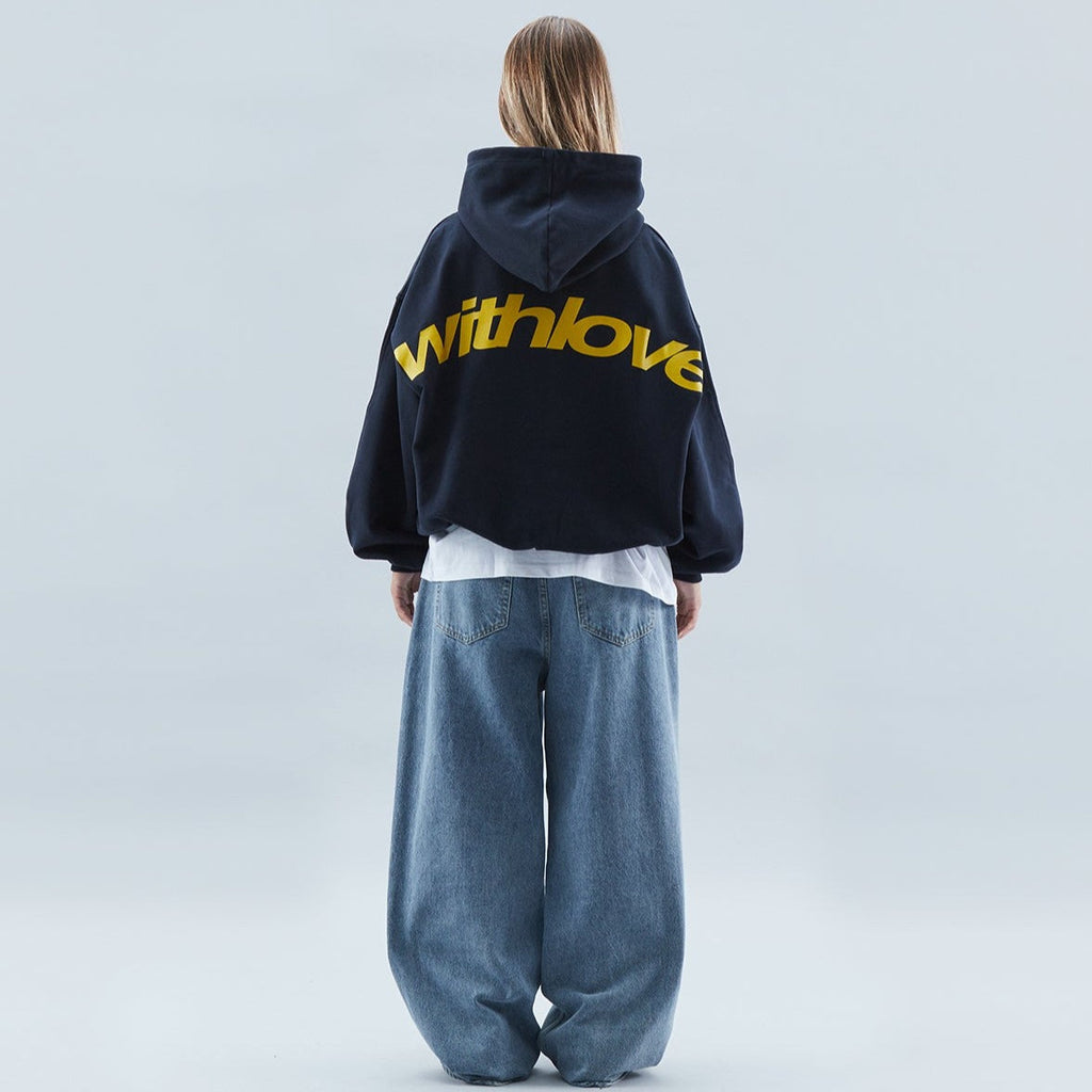 Unisex oversized hoodie with attached hood and contrasting graphic back print