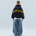 Unisex oversized hoodie with attached hood and contrasting graphic back print