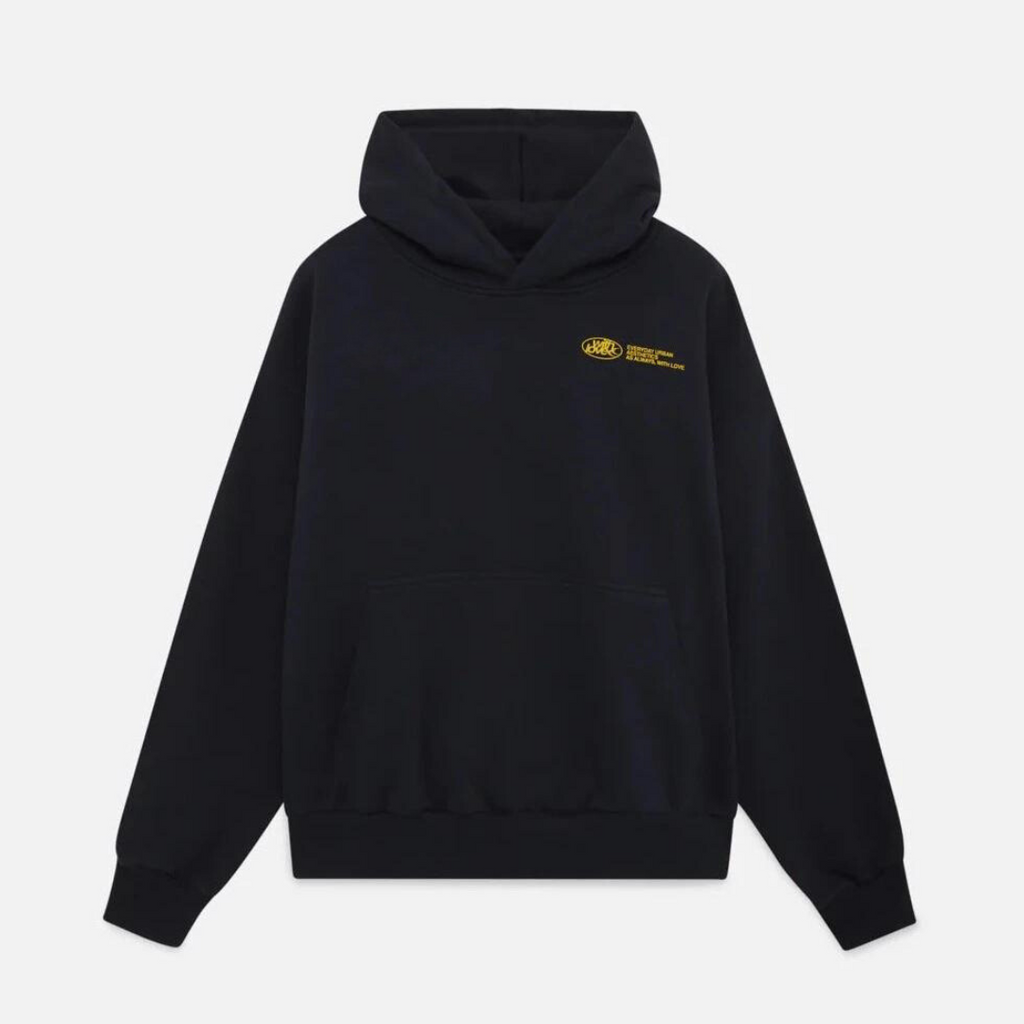 Unisex oversized hoodie with attached hood and contrasting graphic back print