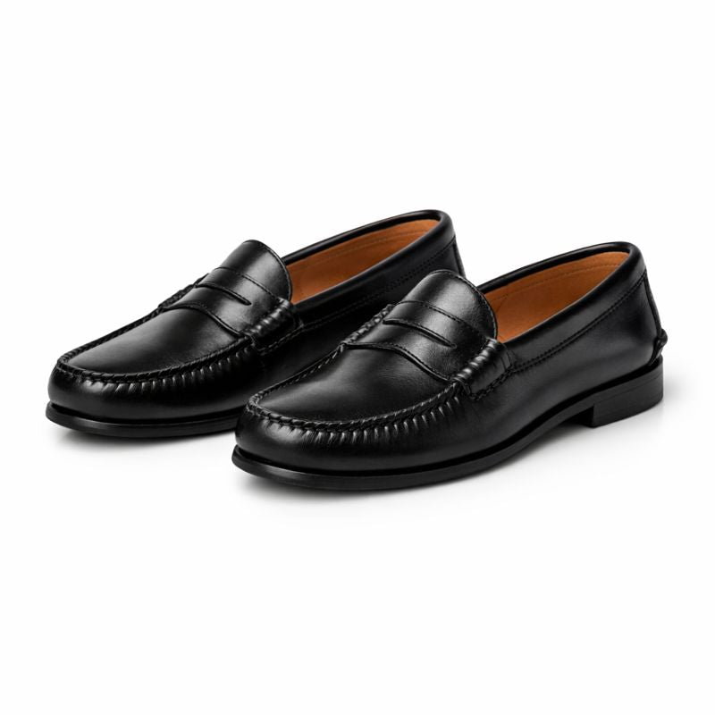 Women's moc toe loafers with rounded toes, contrast stitching and low heels